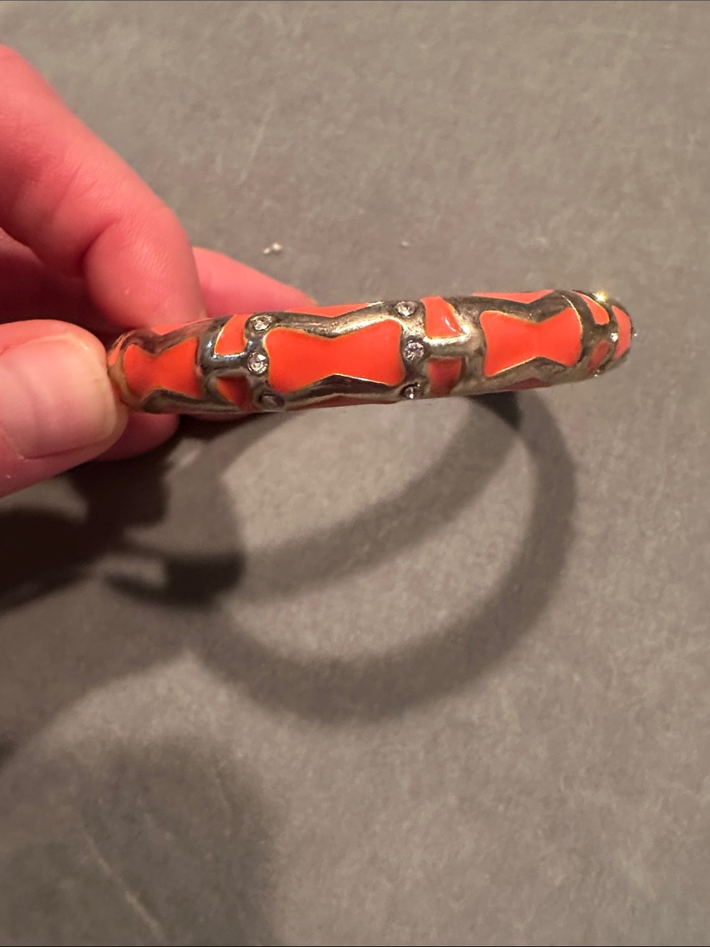 Orange Enamel Bangle Bracelet with Gold-Tone Accents